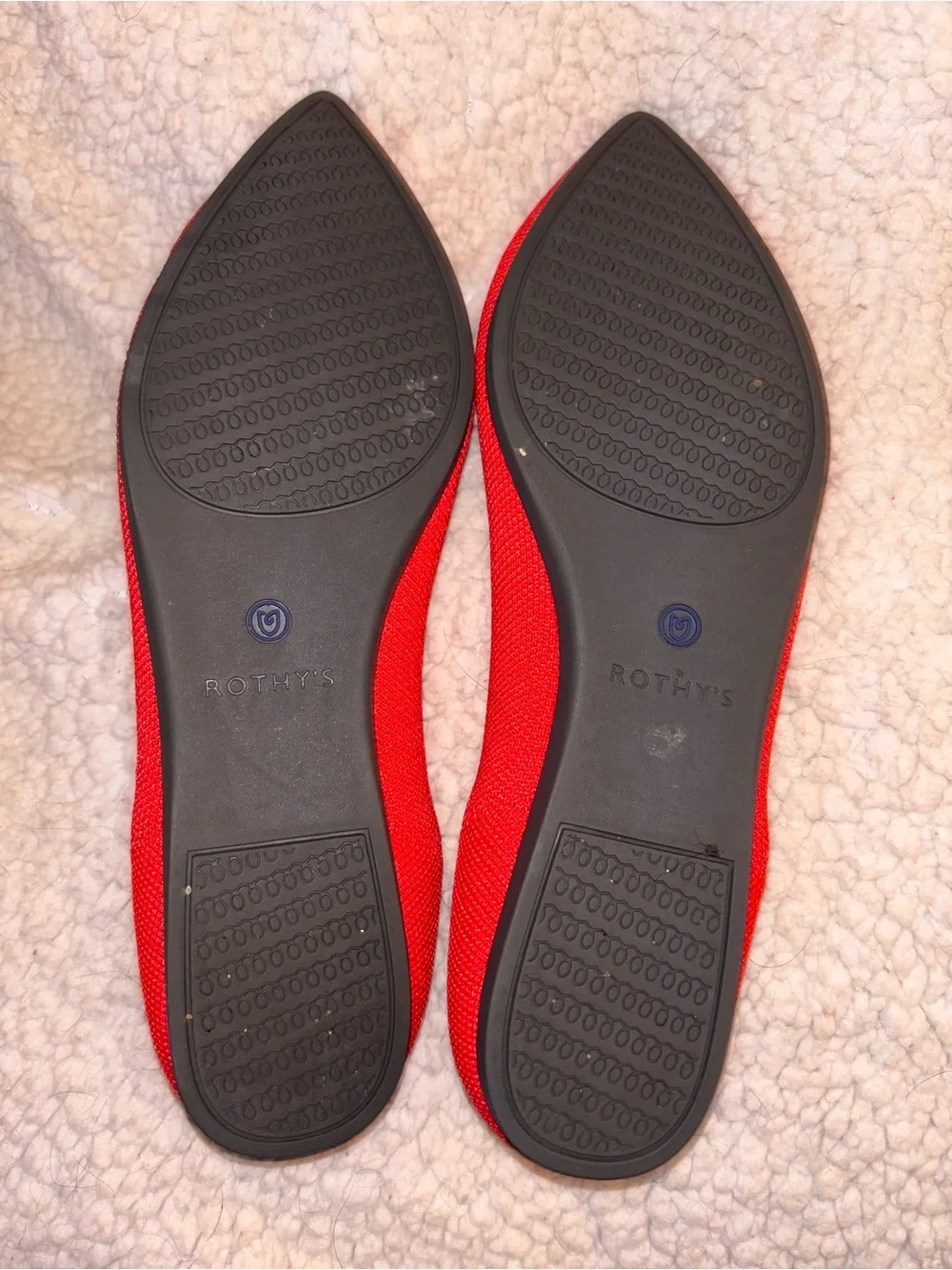 Rothy’s The Point Red Cobalt Blue Trim Pointed Flats Women’s Size 9 US